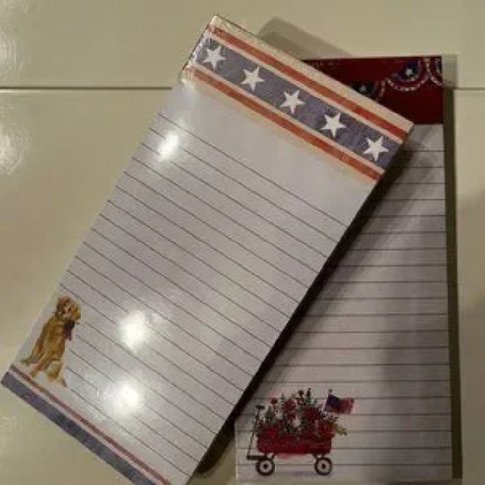 Magnetic Lined Notebooks - Set of 2 (flag / USA / dog themed) (new)